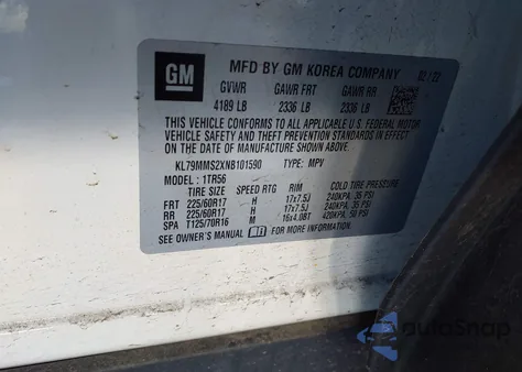 2022 Chevrolet Trailblazer Fwd Ls z USA, uszkodzony, nr VIN KL79MMS2XNB101590